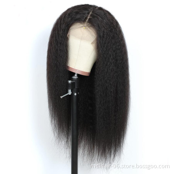 Wholesale Cheap Indian Human Hair 100% Unprocessed Cuticle Aligned Virgin Indian Wig Yaki Straight Lace Closure Wig Human Hair